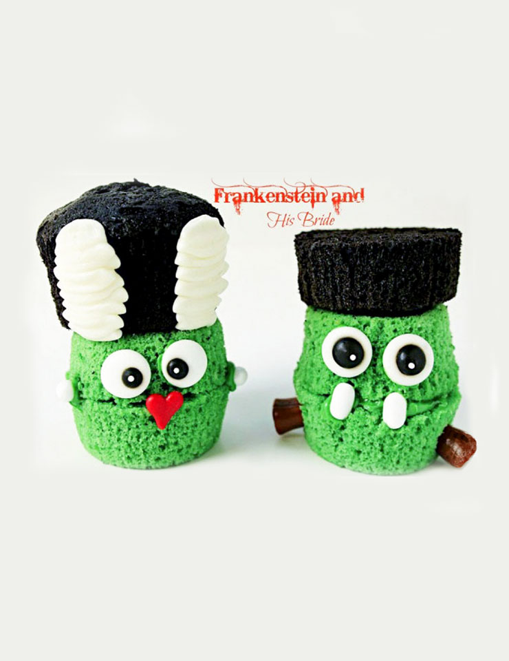 Frankenstein and His Bride Cupcakes by www.thebearfootbaker.com