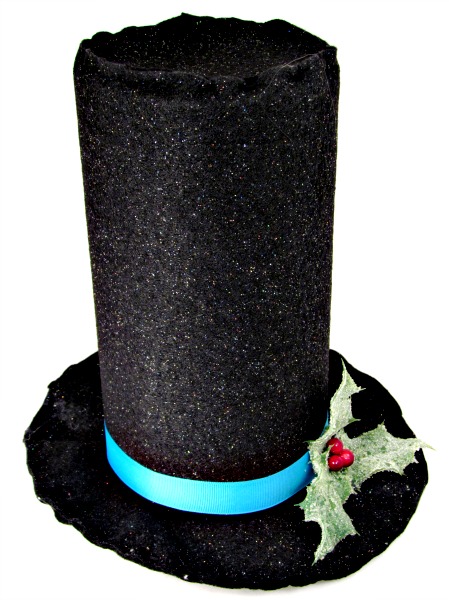 5-Inch Black Hanging Top Hat with Snow Christmas Decoration 