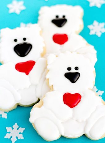 Polar Bear Cookies Decorated Christmas Cookies via www.thebearfootbaker.com