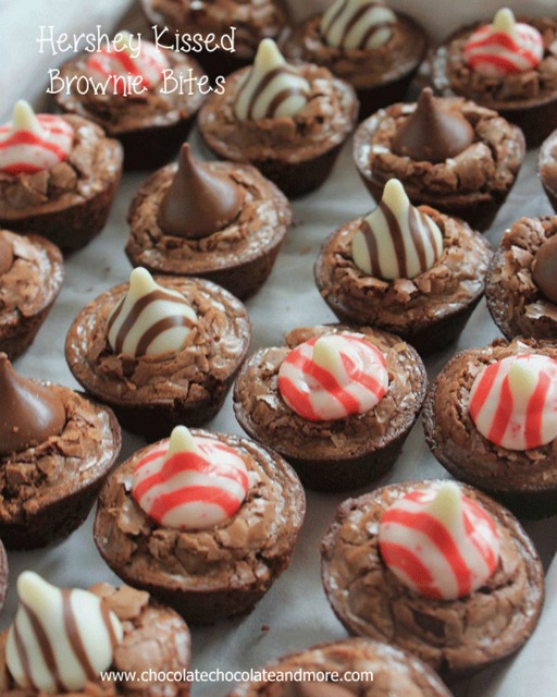 20+ Christmas Cookie Recipes via thebearfootbaker.com Hershey Kissed Brownie Bites by Chocolate, Chocolate and more Oh how I love these!