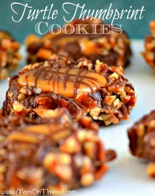 20+ Christmas Cookie Recipes via thebearfootbaker.com Turtle Thumbprint Cookies by Mom on Timeout Gorgeous COOKIES!