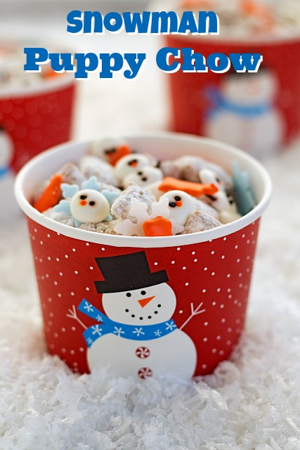 Snowman puppy chow, snack. winter food, snowman food, snowman