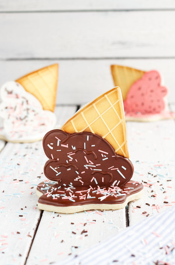 Ice Cream Cone Cookies - Easy Sugar Cookies Decorated with Royal Icing via thebearfootbaker.com