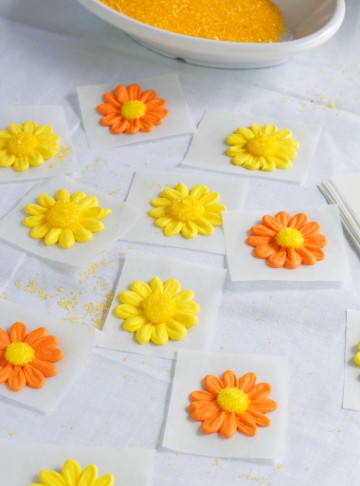 How to make a Simple Icing Daisy via www.thebearfootbaker.com