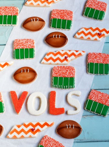 Make some Simple Decorated Football Cookies for your next big game. You can customize them for your favorite team. They are sugar cookies decorated with royal icing. via www.thebearfootbaker.com