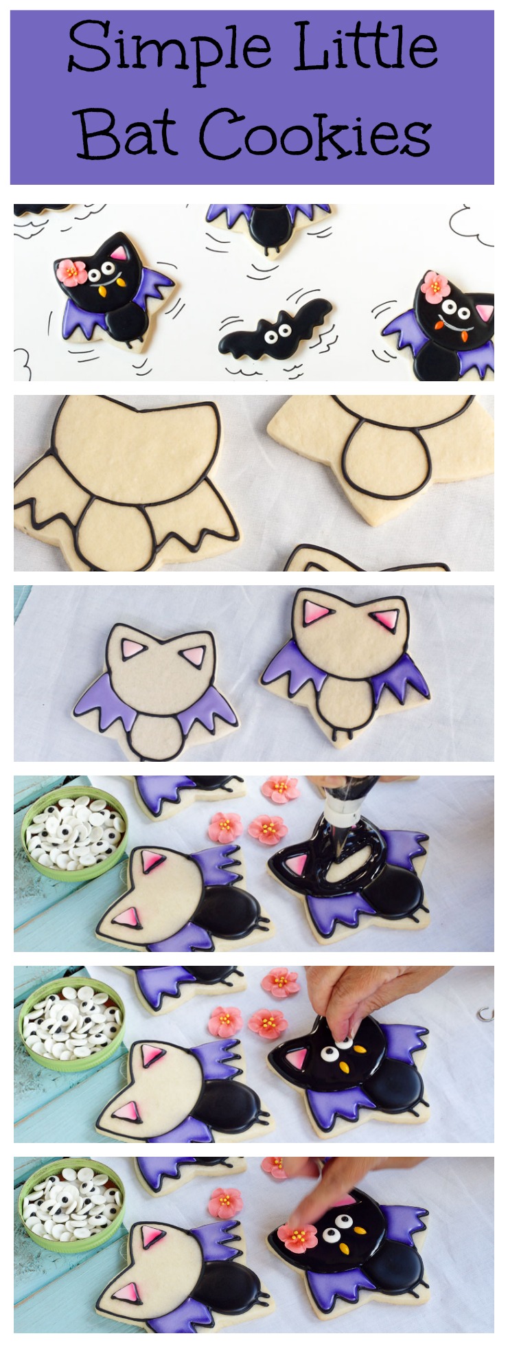 Simple Little Bat Cookies - Follow this simple tutorial to make these cute girl bats via thebearfootbaker.com