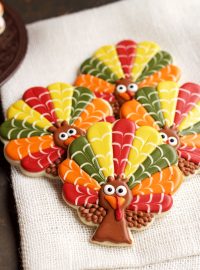 Decorated Turkey Cookies - These Sugar Cookies are Decorated with Royal Icing and they are cut with a Tree Cookie Cutter by thebearfootbaker.com