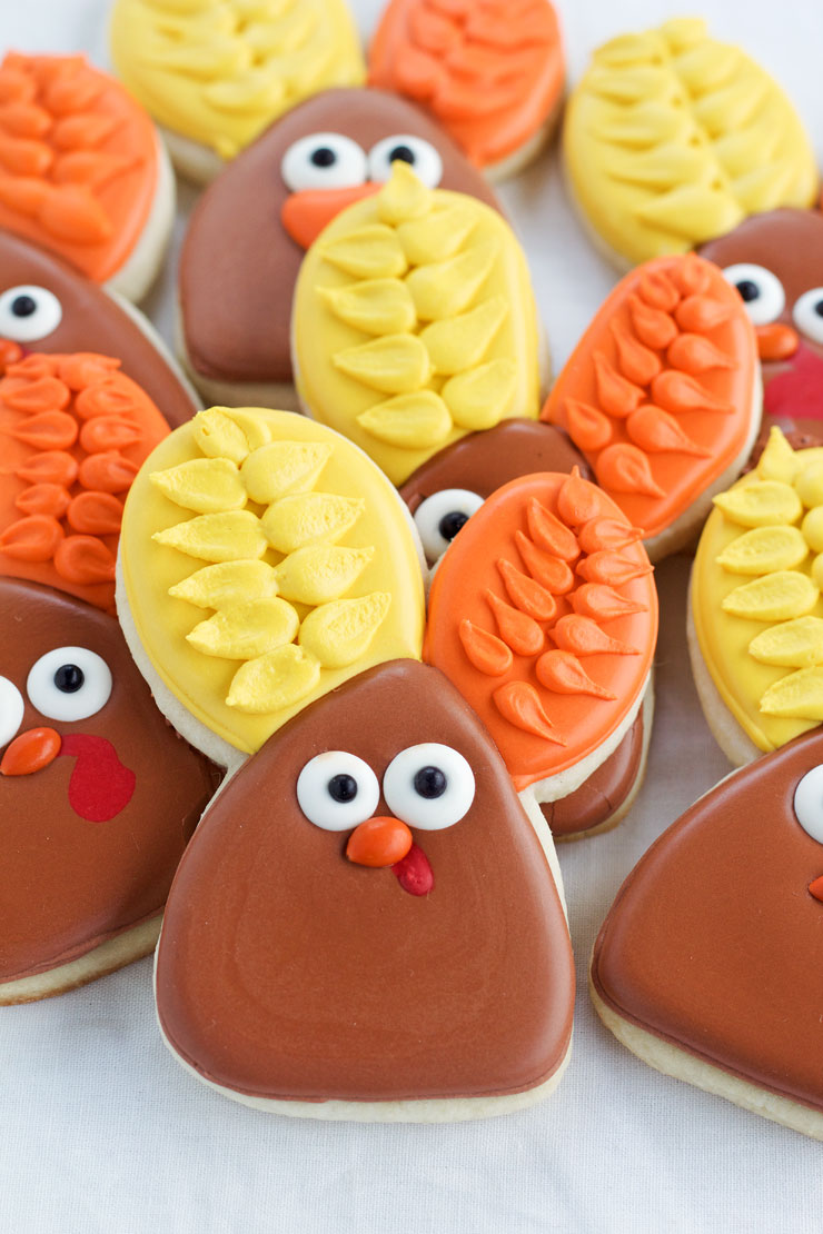 Easy Decorated Turkey Cookies made with a Cute Bunny Rabbit Cookie Cutter by thebearfootbaker.com