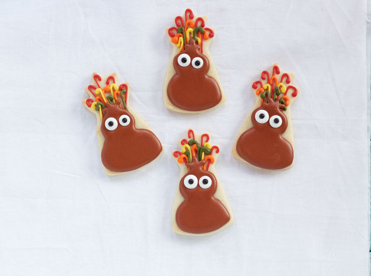 Fun Turkey Cookies are Sugar Cookies Decorated with Royal Icing thebearfootbaker.com