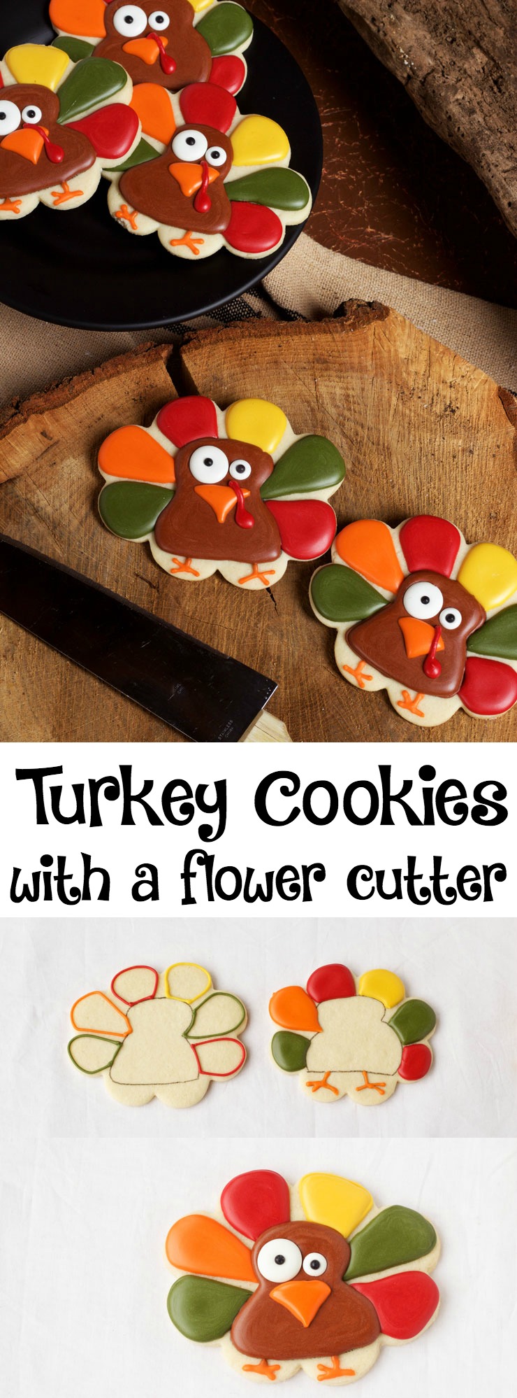 Super Simple Turkey Cookies made with a Flower Cookie Cutter | The Bearfoot Baker