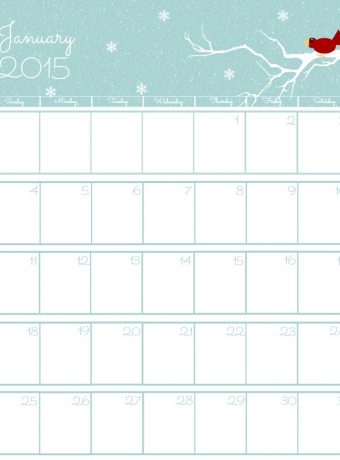 Free 2015 Printable Calendar January via www.thebearfootbaker.com