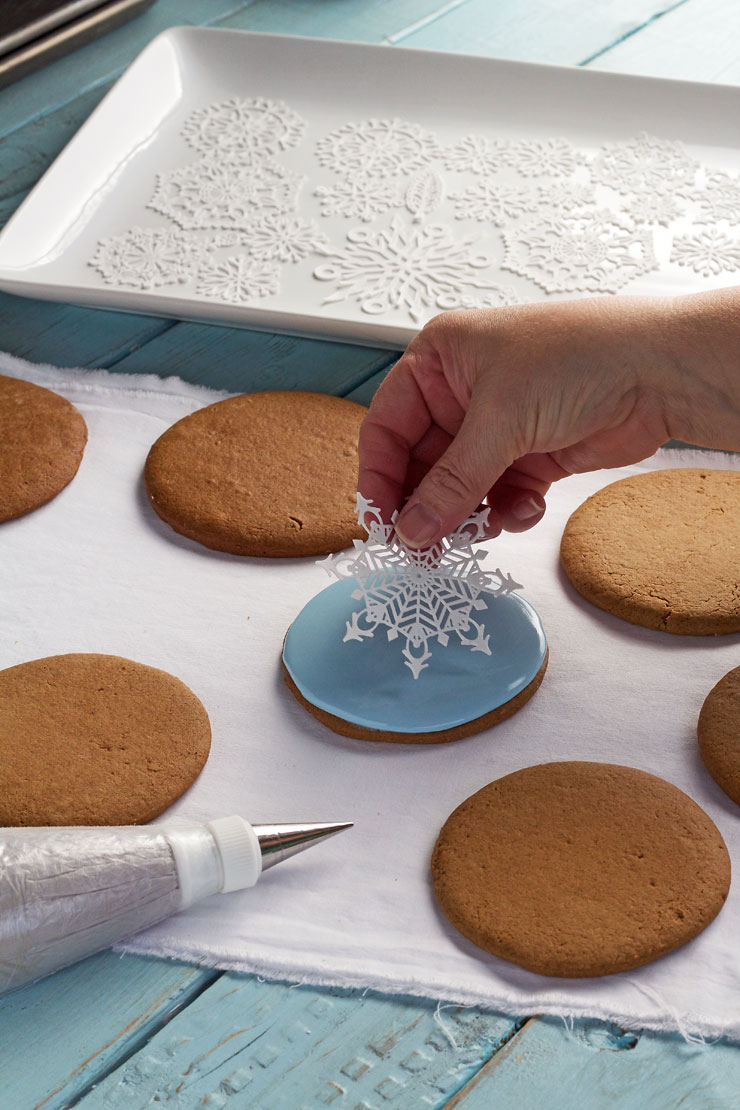 Simple Snowflake Cookies with Cake Lace Snowflakes with thebearfootbaker.com