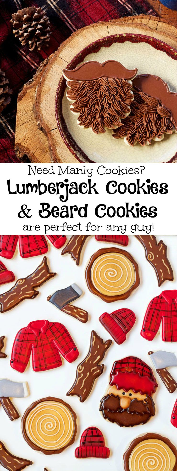 Simple Beard and Lumberjack Cookies- www.thebearfootbaker.com