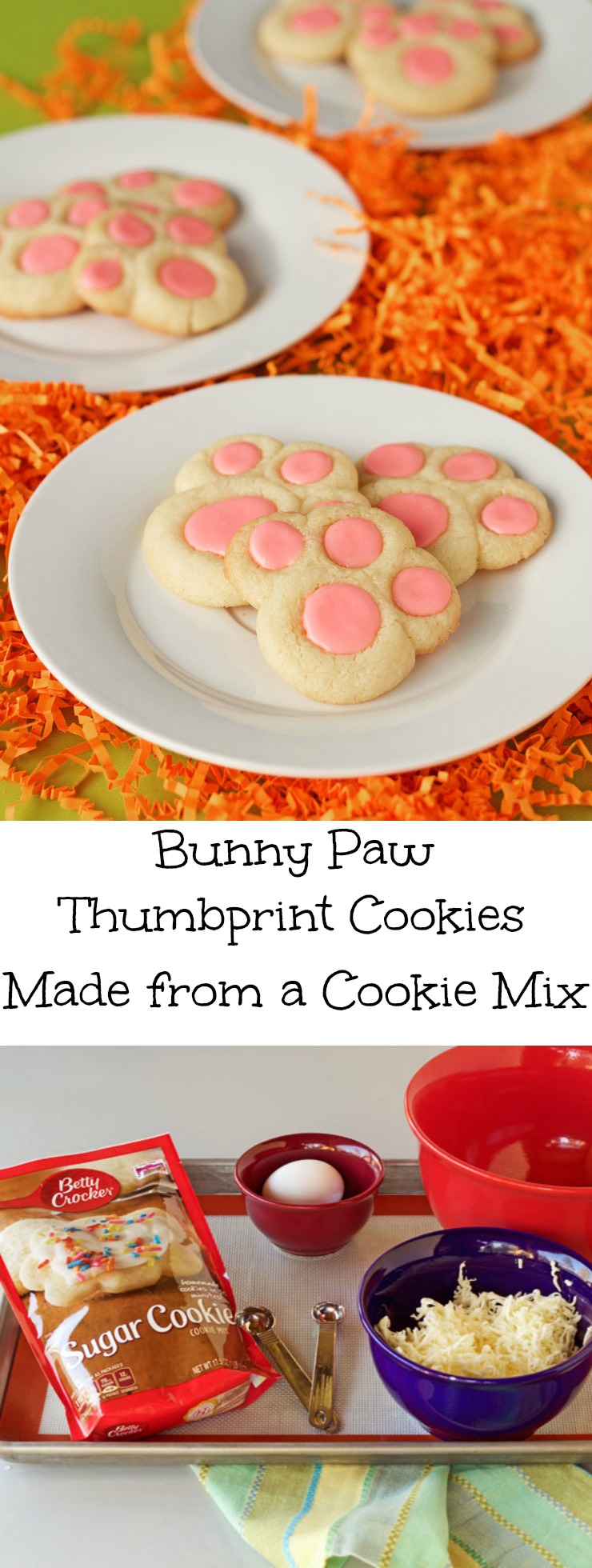 Bunny Paw Thumbprint Cookies Made from a Cookie Mix via www.thebearfootbaker.com