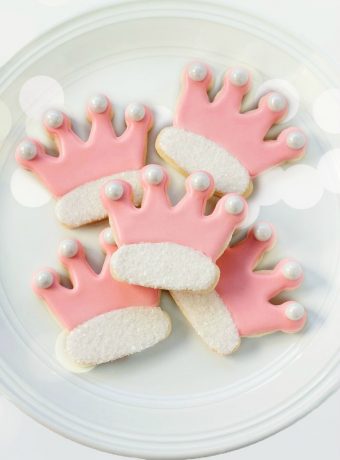 Simple Princess Crown Cookies- Sugar Cookies Decorated with Royal Icing- thebearfootbaker.com