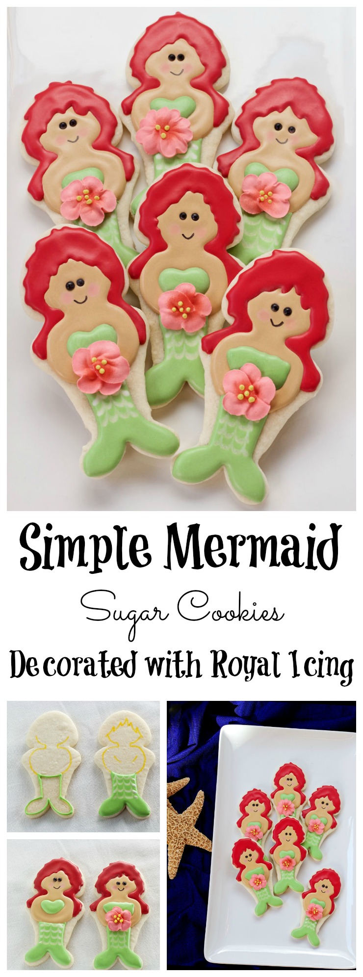 How to Make these Happy Little Mermaid Cookies - Sugar Cookies Decorated with Royal Icing via www.thebearfootbaker.com