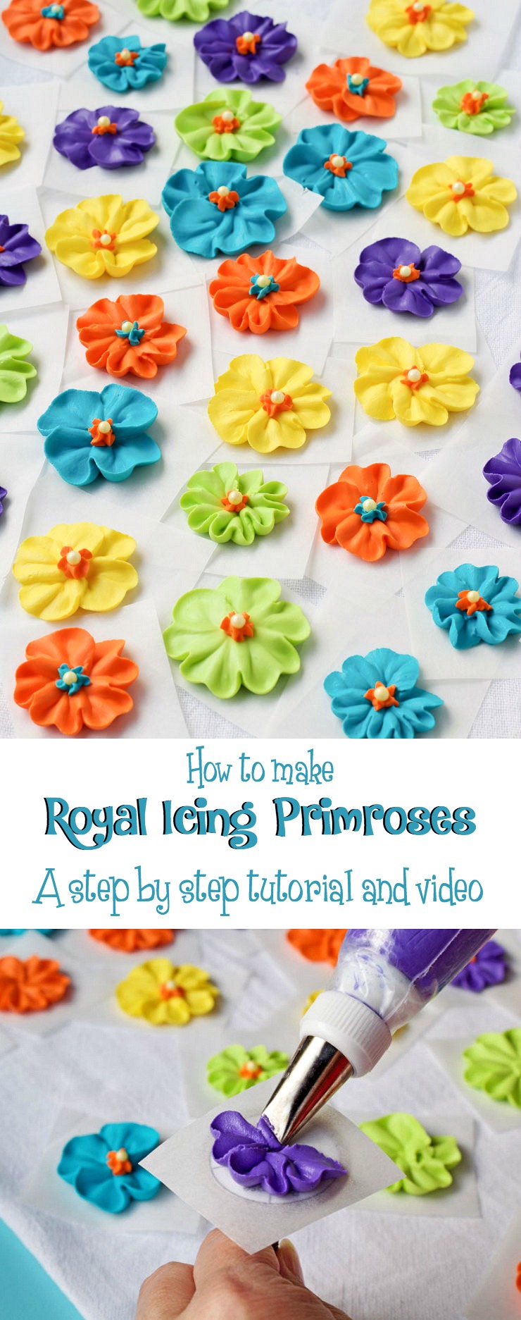How to Make a Royal Icing Primrose with a Step by Step Video via www.thebearfootbaker.com