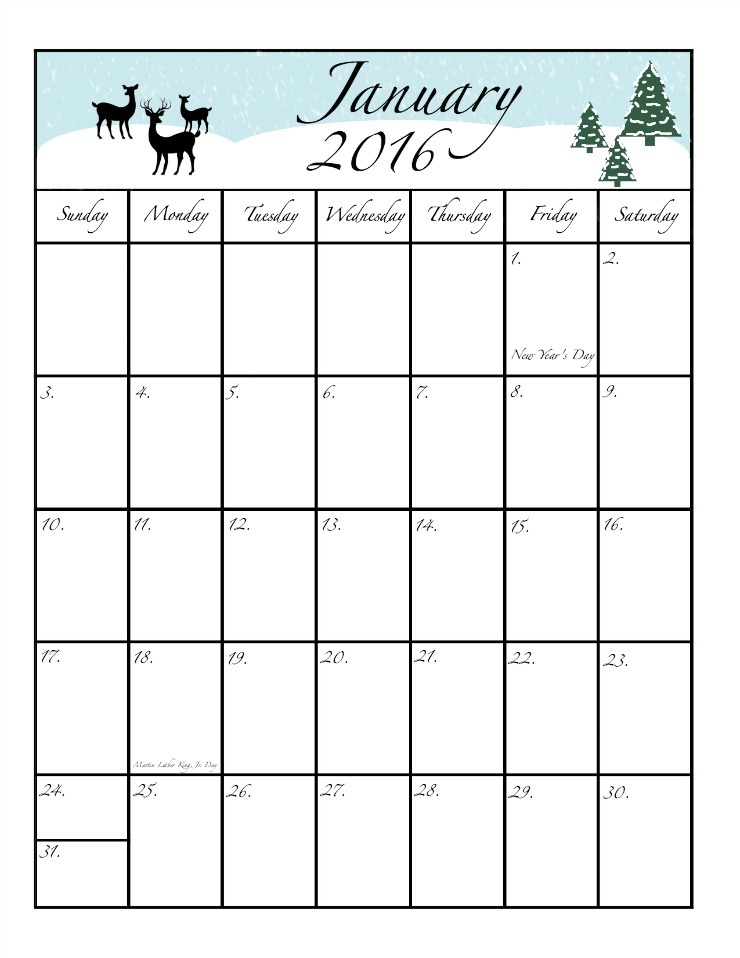 January's Free 2016 Calendar | The Bearfoot Baker