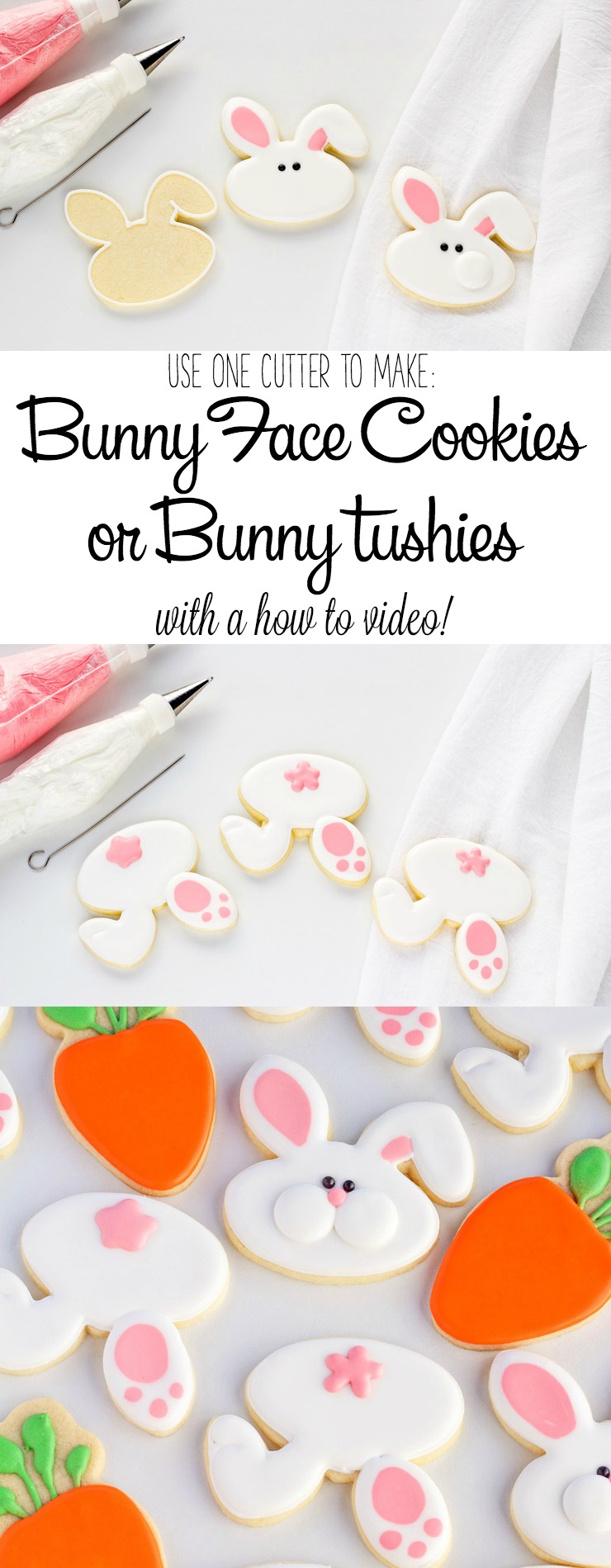 How to Use One Cookie Cutter to Make Bunny Face Cookies or Cute Little Bunny Tushies with a Video Tutorial | The Bearfoot Baker