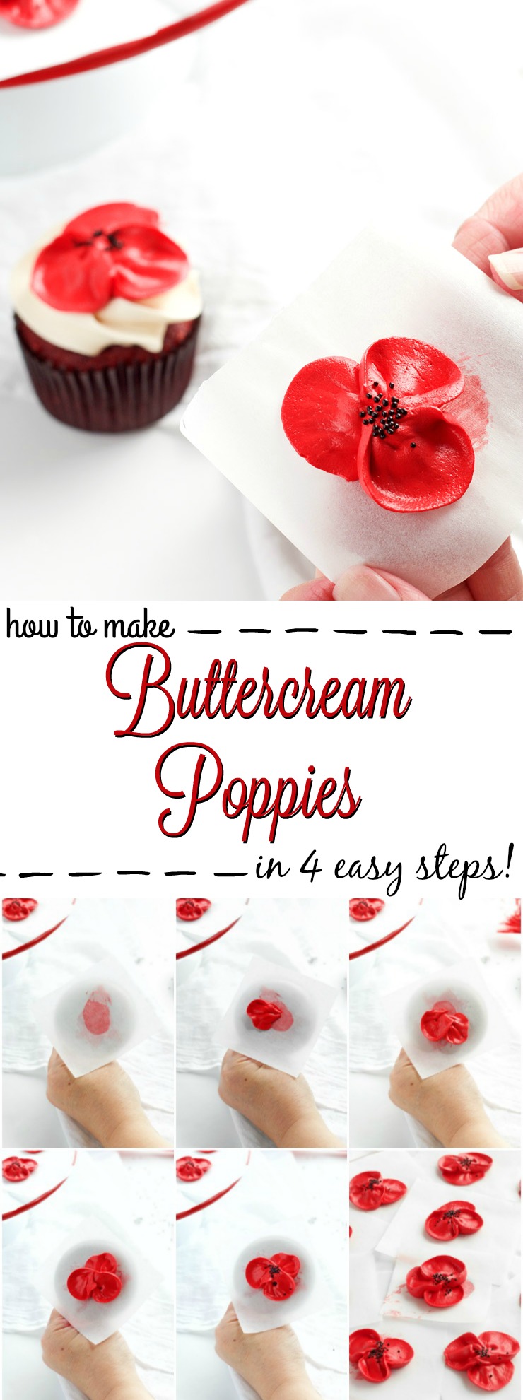 How to Make Buttercream Poppy Flowers in 4 Easy Steps | The Bearfoot Baker