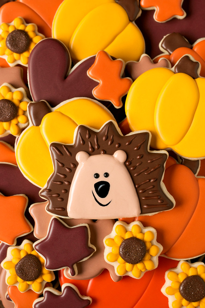 Hedgehog Cookies with a Sunflower Cookie Cutter Cute Fall Cookies | The Bearfoot Baker