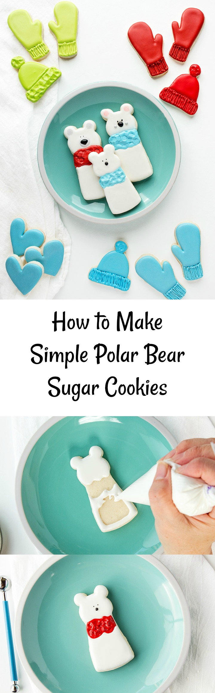 Cute Little Polar Bear Sugar Cookies with Simple Scarves | The Bearfoot Baker