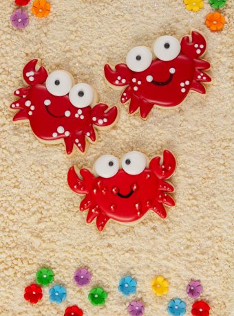 simple crab sugar cookies decorated with royal icing