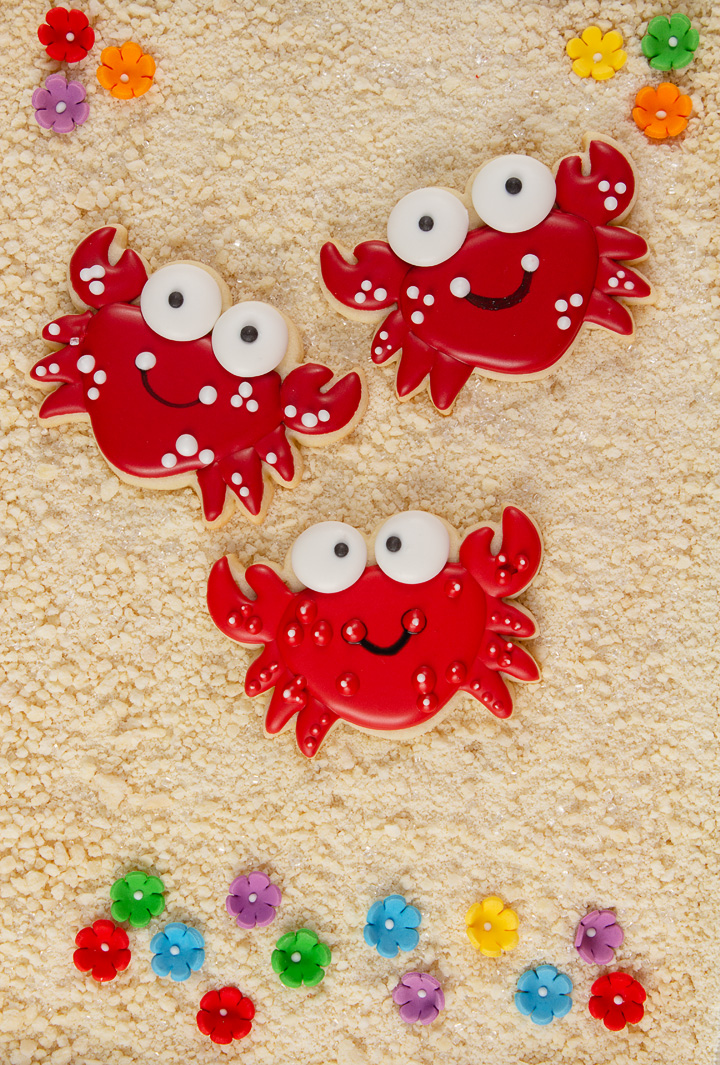 simple crab sugar cookies decorated with royal icing