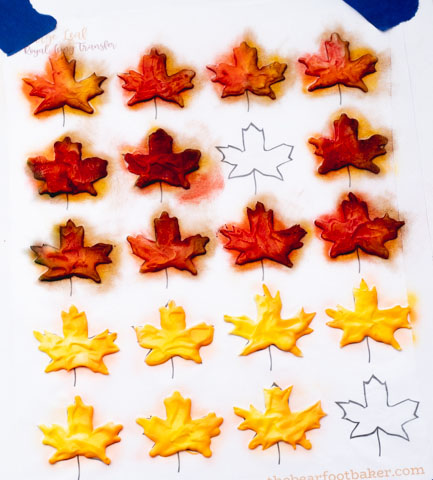 the bearfoot baker, royal icing transfers, royal icing leaves, candy decorations, edible leaves