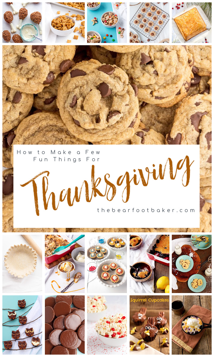 Thanksgiving food, Thanksgiving, Snacks, cobbler, trail mix, dump cake, turkey legs, rice krispies, Gooey Bar, Chocolate Chip Cookies, DIY Pie Crust, Thin Mints, Popcorn, cupcakes