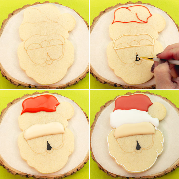 Santa, Santa Cookies, Christmas, Christmas Cookies, The Bearfoot Baker. royal icing. sugar cookies
