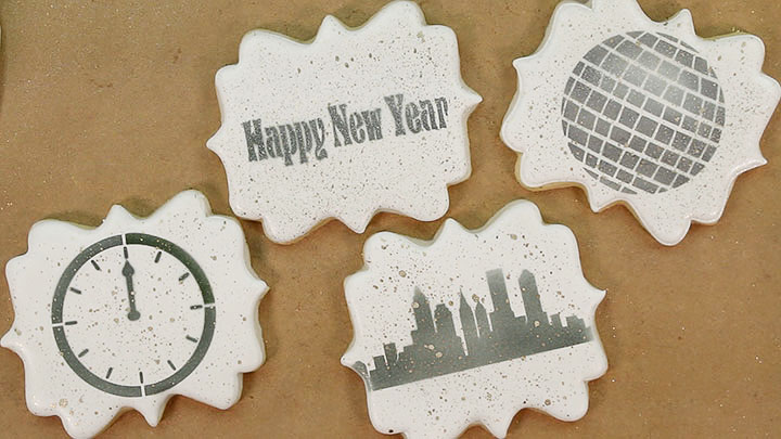 New Year Cookies, The Bearfoot Baker, sugar cookies, royal icing, airbrushed cookies